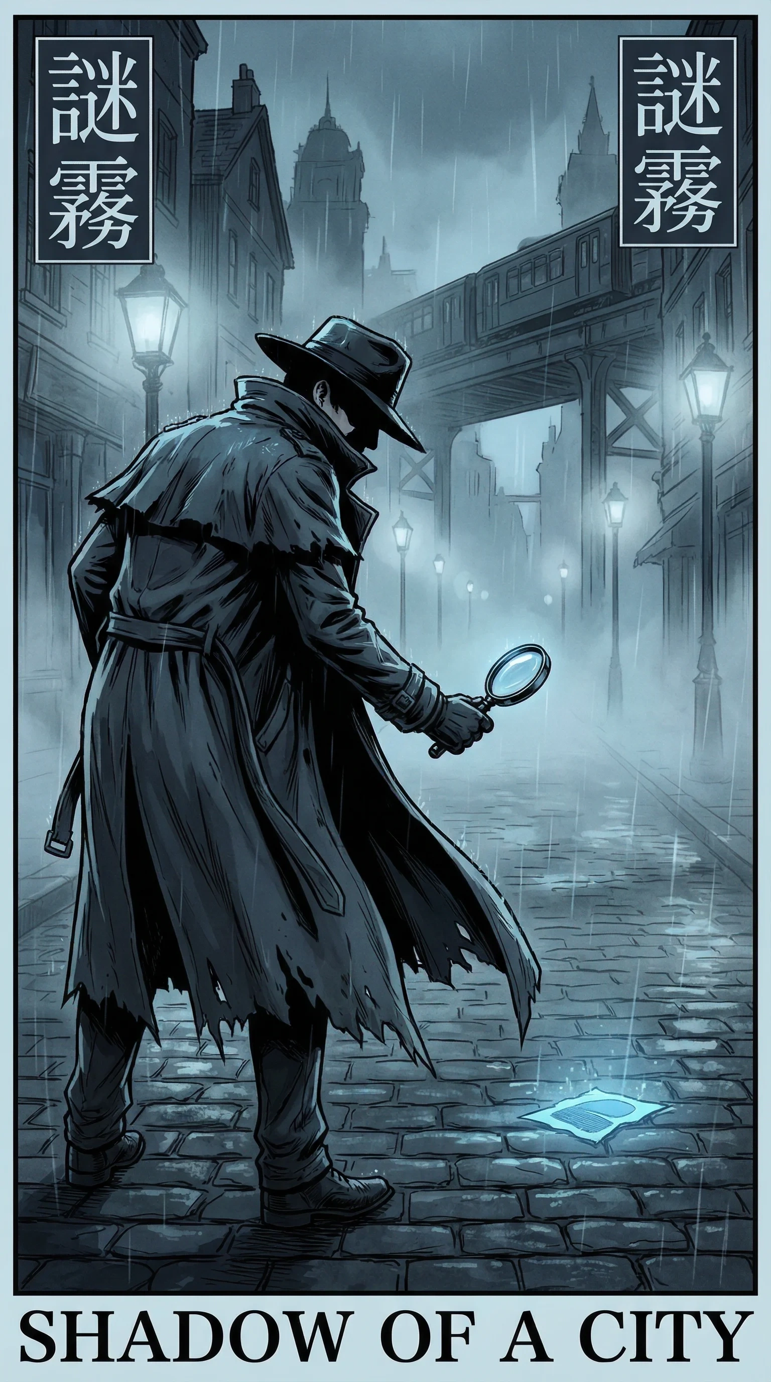 迷雾侦探漫画封面侦探风衣礼帽雾夜街头